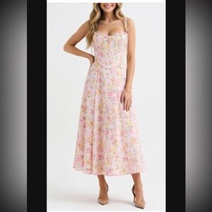 "House Of CB 'Clarabelle' Meadow Print Cotton Midi Sundress/Size S-US 4-6 $269
